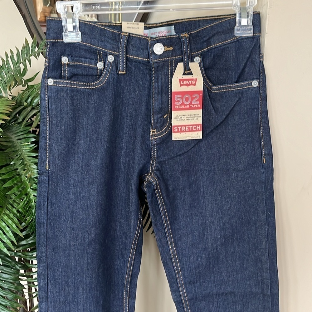 Brand New Levi’s 502 Regular Taper Adjustable Waistband Stretch Boys Dark Jeans - Picture 2 of 12